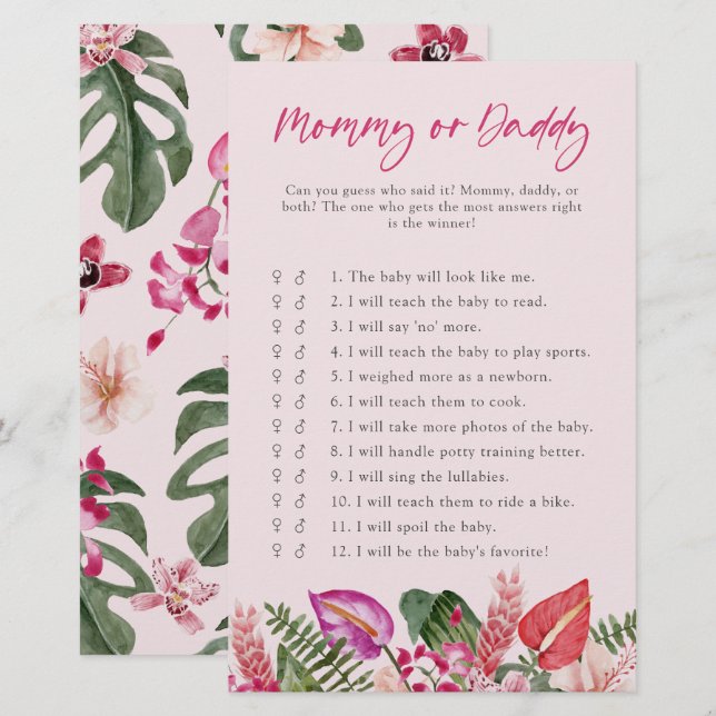 Tropical Mommy Or Daddy Baby Game (Front/Back)