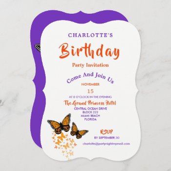 Tropical Monarch Butterflies Birthday Invite by Flissitations at Zazzle