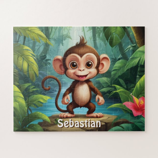 Tropical Monkey Paradise Personalized Jigsaw Puzzle (Horizontal)