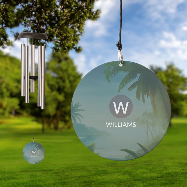 Tropical Monogram Add Photo to Back Wind Chime (Outdoor)
