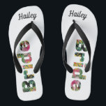 Tropical Monogram Bride Flip Flops<br><div class="desc">Celebrate your upcoming wedding with these bright tropical floral bride flip flops. 
Perfect on your wedding day when getting ready with your wedding party.
Bright pink,  green and yellow flowers texturize the inside of the font. Personalize with your name.
Matching wedding party items available.</div>