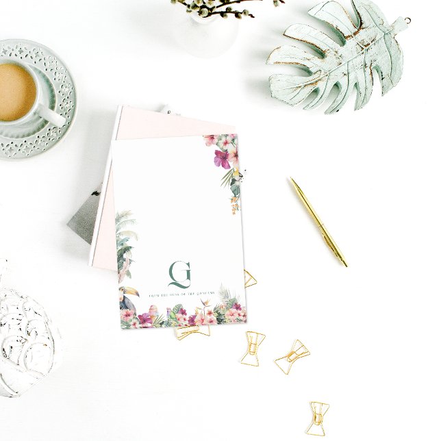 Tropical Monogram Floral Personalized Desk Post-it Notes (Creator Uploaded)