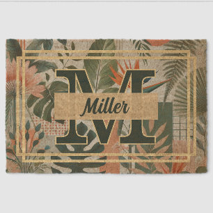Tropical Monogram Name with Palm Monstera Plants Fiber Doormat