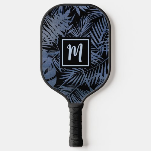 Tropical Monogram Palm Navy Blue Ombre Bold Modern Pickleball Paddle