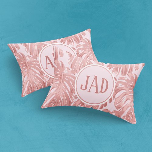 Tropical  Monogram Pink Monstera Jungle Leaves Pillow Case