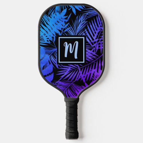 Tropical Monogram Purple Blue Ombre Palm Modern Pickleball Paddle