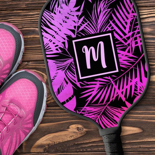 Tropical Monogram Purple Pink Ombre Palm Modern Pickleball Paddle
