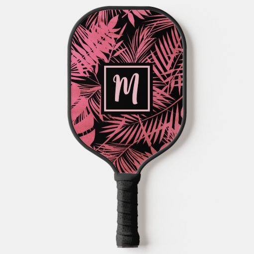 Tropical Monogram Rose Pink Palm Leaf Bold Modern Pickleball Paddle ...