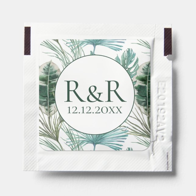 Tropical Monogram Wedding favor personalized Hand Sanitizer Packet (Sticker on Packet)