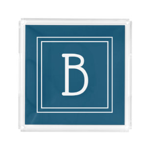 Tropical Monogrammed Ocean Blue & White Initial Acrylic Tray