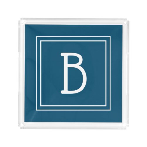 Tropical Monogrammed Ocean Blue  White Initial Acrylic Tray