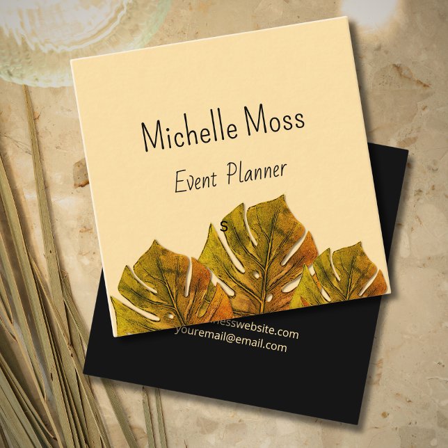 Tropical Monstara Palm Leaves Event Planner Square Business Card (Creator Uploaded)