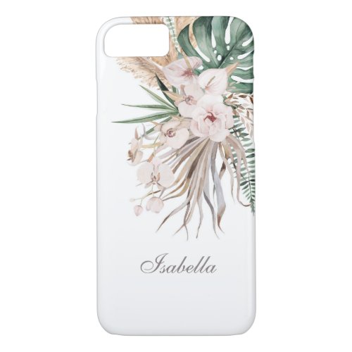 Tropical Monstera and Orchid Custom Name iPhone 87 Case