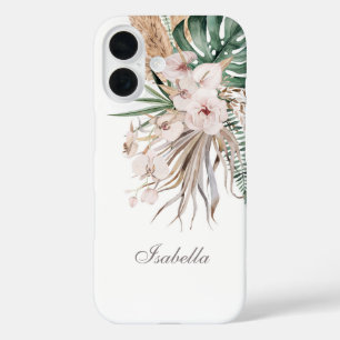 Tropical Monstera and Orchid Custom Name iPhone 16 Case