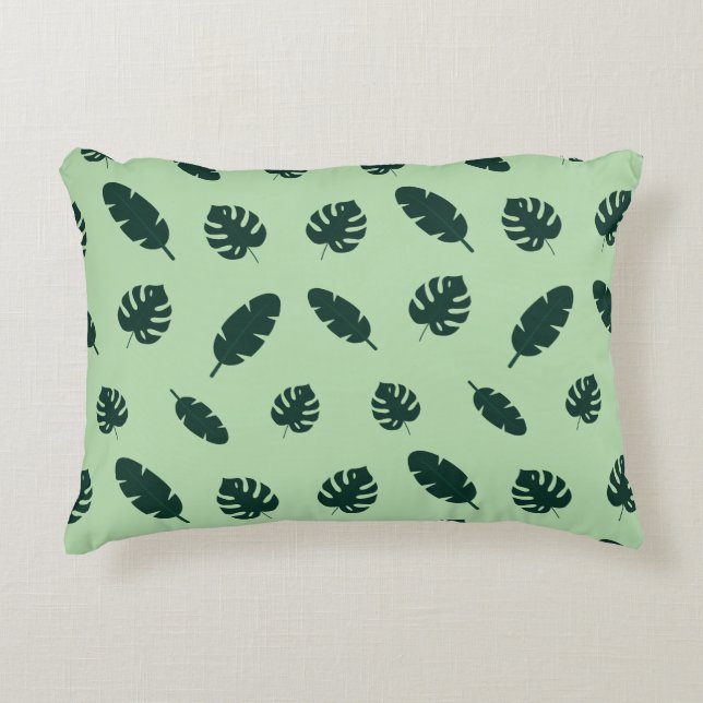 Tropical Monstera and Palm Leaves Seamless Pattern Accent Pillow (Front)