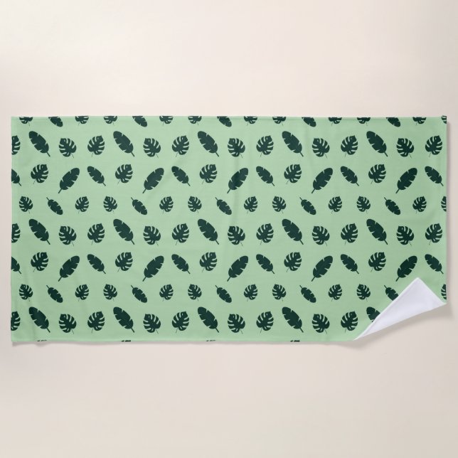 Tropical Monstera and Palm Leaves Seamless Pattern Beach Towel (Front)