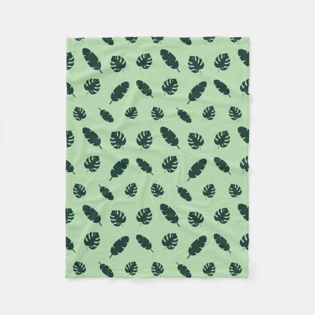 Tropical Monstera and Palm Leaves Seamless Pattern Fleece Blanket (Front)