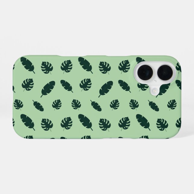 Tropical Monstera and Palm Leaves Seamless Pattern iPhone Case (Back Horizontal)