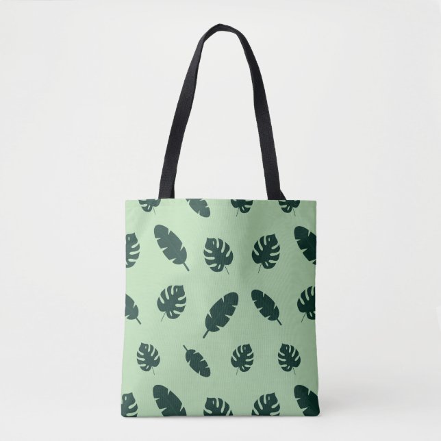 Tropical Monstera and Palm Leaves Seamless Pattern Tote Bag (Front)