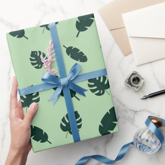 Tropical Monstera and Palm Leaves Seamless Pattern Wrapping Paper (Gifting)