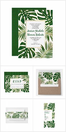 Tropical monstera and palm leaves wedding