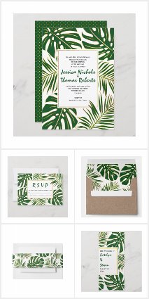 Tropical monstera and palm leaves wedding