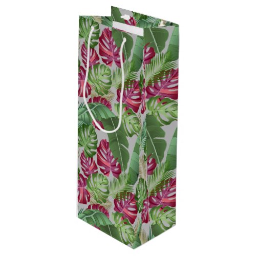 Tropical Monstera and Palm Leaves Wine Gift Bag