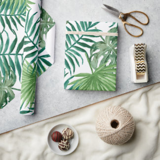 Tropical Monstera and Palm Leaves Wrapping Paper