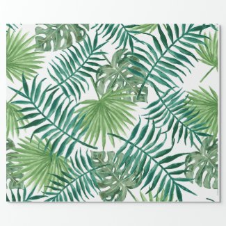 Tropical Monstera and Palm Leaves Wrapping Paper