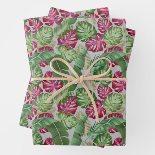 Tropical Monstera and Palm Leaves Wrapping Paper Sheets