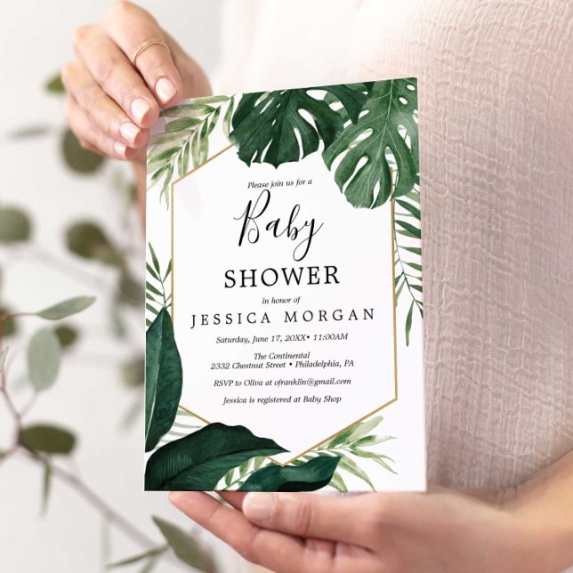 Tropical Monstera Baby Shower Invitation Card