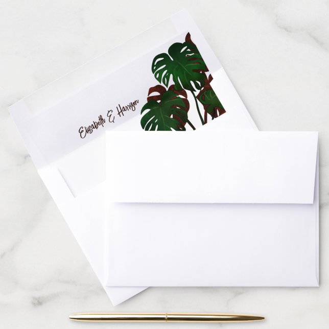 Tropical Monstera Beach Wedding Envelope Liner (Desk)