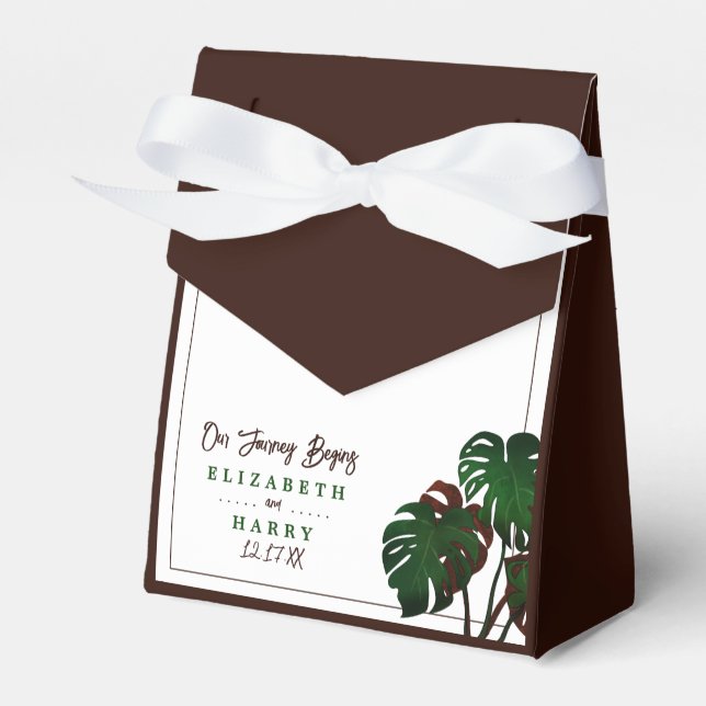 Tropical Monstera Beach Wedding Favor Boxes (Front Side)
