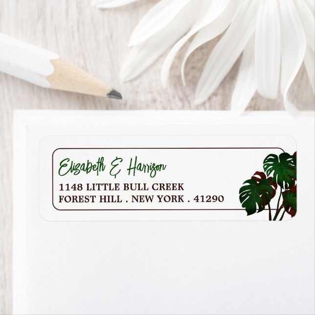 Tropical Monstera Beach Wedding Label (Insitu)