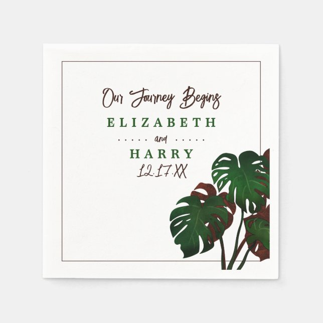 Tropical Monstera Beach Wedding Napkins (Front)