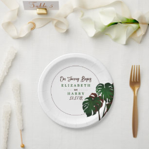 Tropical Monstera Beach Wedding Paper Plates