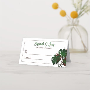 Tropical Monstera Beach Wedding Place Card
