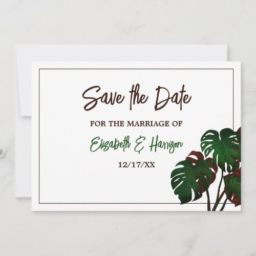 Tropical Monstera Beach Wedding Save The Date