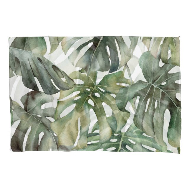 Tropical Monstera Big Watercolor Pattern Pillow Case (Front)