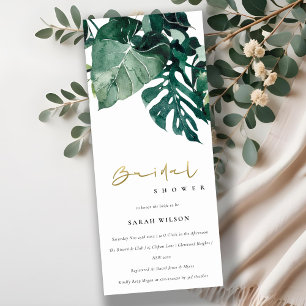 Tropical Monstera Blue Foliage Bridal Shower Invitation