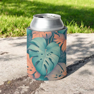 Tropical Monstera Bold Floral & Palm in Green Can Cooler
