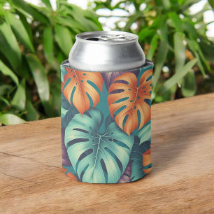 Tropical Monstera Bold Floral & Palm in Green Can Cooler