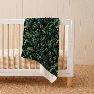Tropical Monstera Botanical Green Cozy Sherpa Blanket