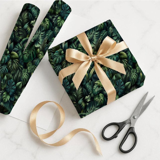 Tropical Monstera Botanical Green Gift Wrap Paper (Wrapping paper)