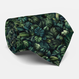 Tropical Monstera Botanical Green Jungle Print Neck Tie