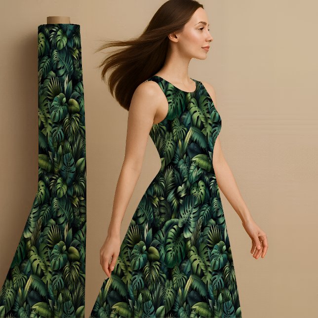 Tropical Monstera Botanical Green Jungle Printed Fabric (Fabric)