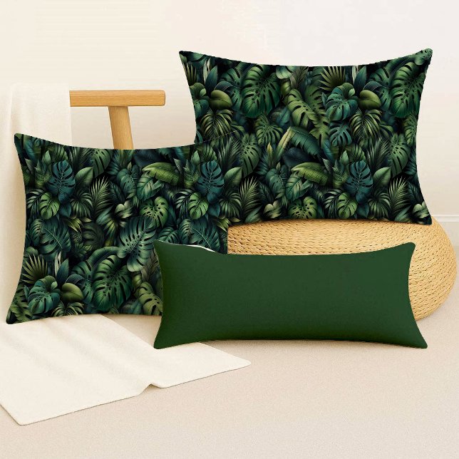 Tropical Monstera Botanical Green Jungle Throw  Pillow (Throw Pillow)