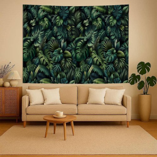 Tropical Monstera Botanical Green Jungle Wall Tapestry