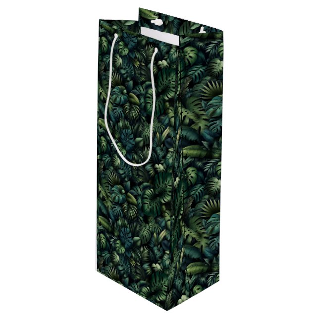 Tropical Monstera Botanical Green Jungle  Wine Gift Bag (Front Angled)