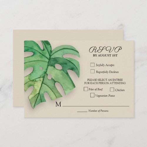 Tropical Monstera Botanical Wedding RSVP Card